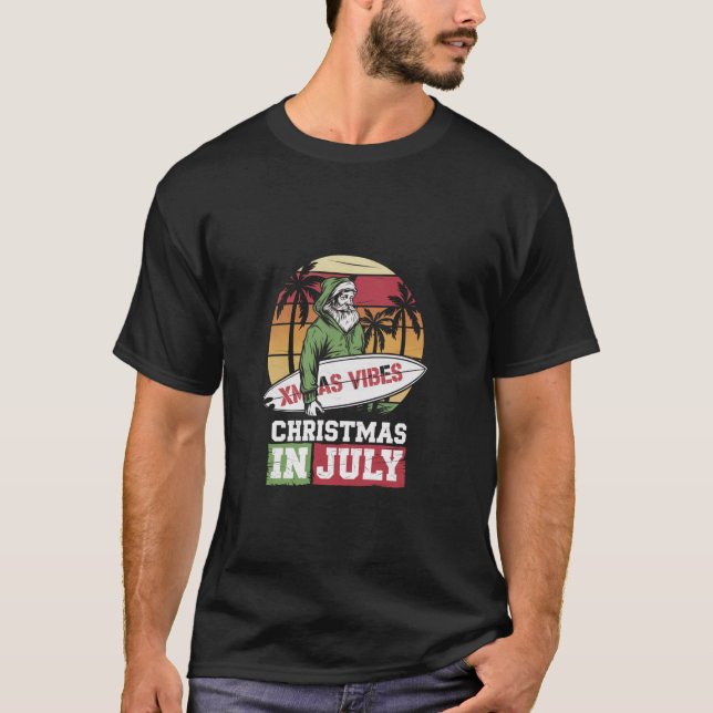 Christmas In July Santa Claus Xmas Vibes Surf  T-Shirt (Front)