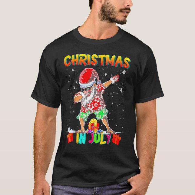 Christmas In July  Santa Dabbing Summer Santa Surf T-Shirt (Front)