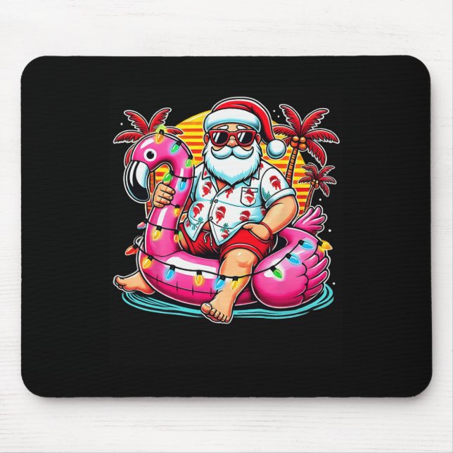 Christmas In July Santa Flamingo Float Summer Xmas Mouse Mat (Front)