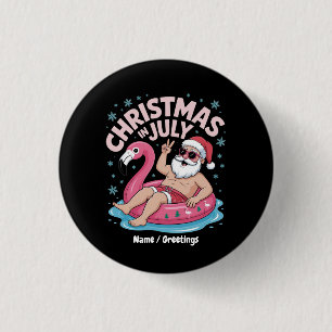 Christmas in July Santa Flamingo Funny Summer Xmas 3 Cm Round Badge