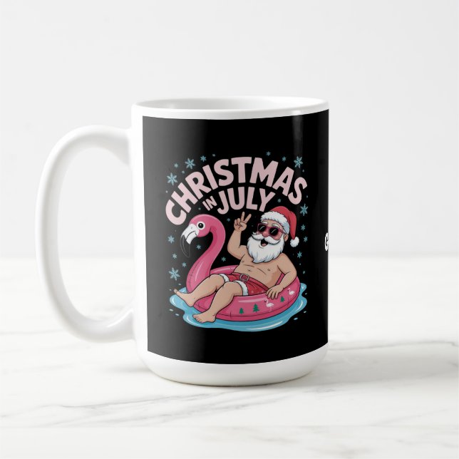 Christmas in July Santa Flamingo Funny Summer Xmas Coffee Mug (Left)