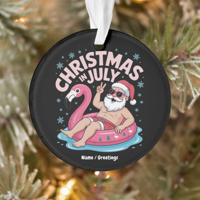 Christmas in July Santa Flamingo Funny Summer Xmas Ornament (Tree)