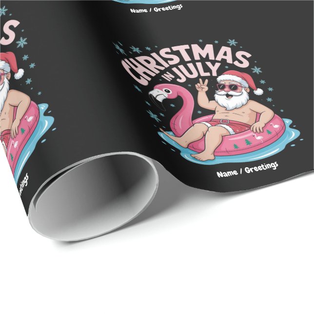 Christmas in July Santa Flamingo Funny Summer Xmas Wrapping Paper (Roll Corner)