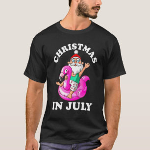 Christmas In July  Santa Flamingo Hawaiian Summer  T-Shirt