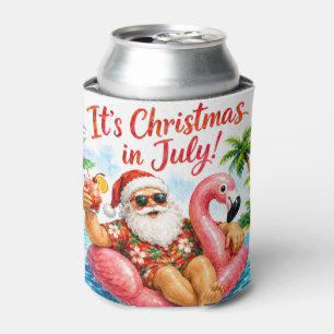 Christmas In July Santa Flamingo Hawaiin Fun Can Cooler
