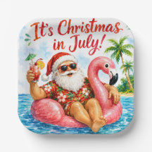 Christmas In July Santa Flamingo Hawaiin Fun