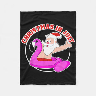 Christmas In July Santa Flamingo Pool Float Fleece Blanket