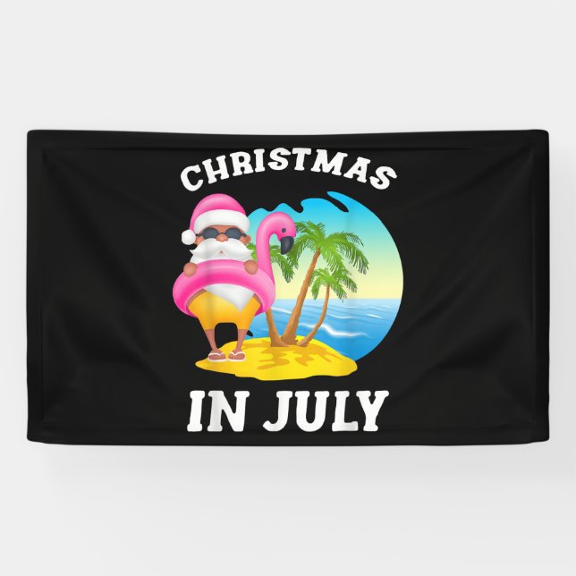 Christmas In July Santa Flamingo Pool Summer Banner (Horizontal)
