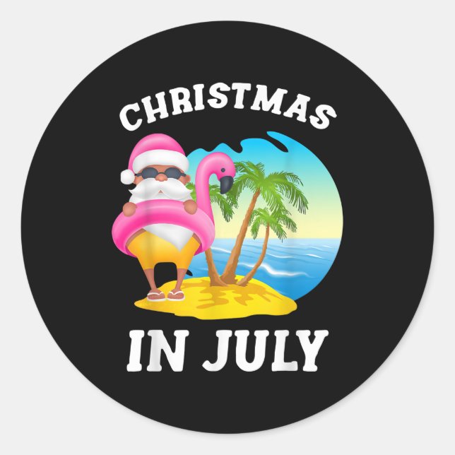 Christmas In July Santa Flamingo Pool Summer Classic Round Sticker (Front)