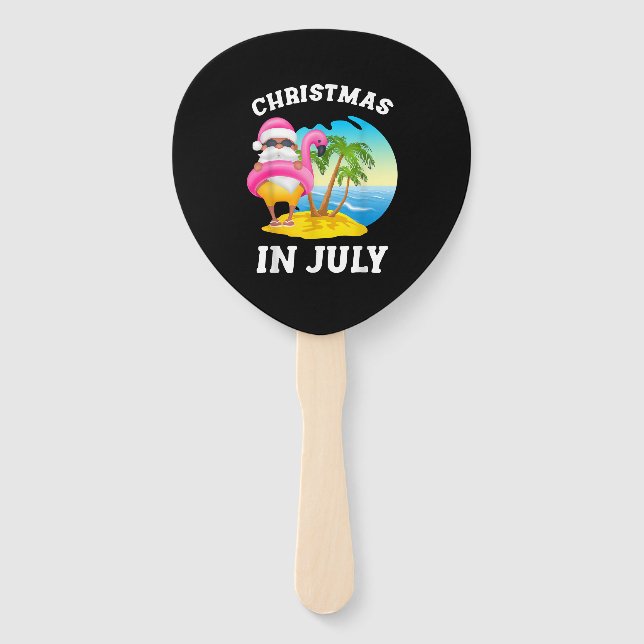 Christmas In July Santa Flamingo Pool Summer Hand Fan (Front)