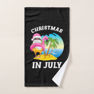 Christmas In July Santa Flamingo Pool Summer Hand Towel