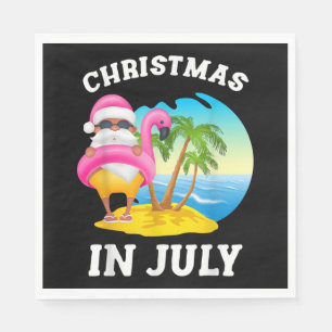 Christmas In July Santa Flamingo Pool Summer Napkin