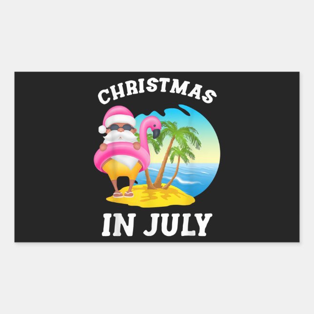 Christmas In July Santa Flamingo Pool Summer Rectangular Sticker (Front)