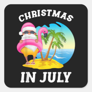 Christmas In July Santa Flamingo Pool Summer Square Sticker
