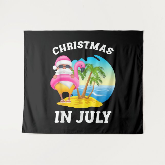 Christmas In July Santa Flamingo Pool Summer Tapestry (Front (Horizontal))