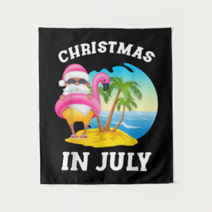 Christmas In July Santa Flamingo Pool Summer Tapestry