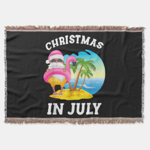 Christmas In July Santa Flamingo Pool Summer Throw Blanket