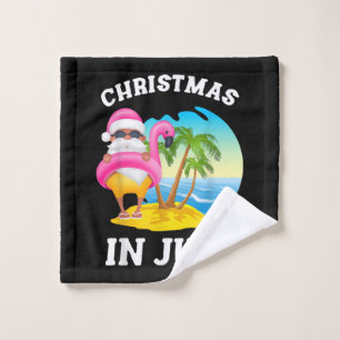 Christmas In July Santa Flamingo Pool Summer Wash Cloth