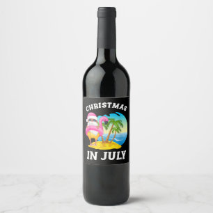 Christmas In July Santa Flamingo Pool Summer Wine Label