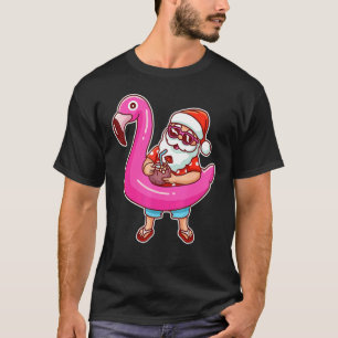 Christmas In July Santa Flamingo Summer Hawaiian V T-Shirt