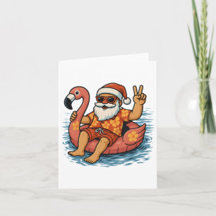Christmas In July Santa Flamingo Summer Xmas Boys Card