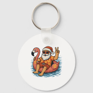 Christmas In July Santa Flamingo Summer Xmas Boys Key Ring