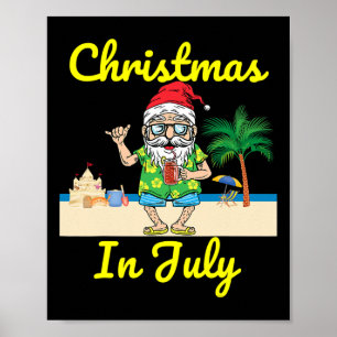 Christmas In July Santa Hat Beach Summer Vacation Poster