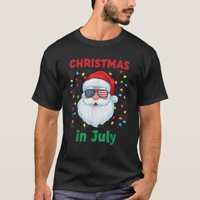 Christmas in July Santa Hat Light Hawaiian Tropica T-Shirt (Front)