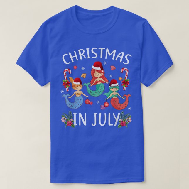 Christmas in July Santa Hat Mermaid Summer Celebra T-Shirt (Design Front)