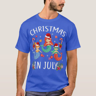 Christmas in July Santa Hat Mermaid Summer Celebra T-Shirt
