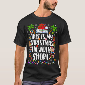Christmas In July Santa Hat Summer Beach Vacation T-Shirt