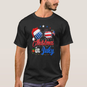 Christmas In July Santa Hat Sunglasses 4th Of July T-Shirt