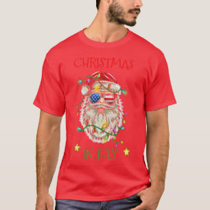 Christmas In July Santa Hat Sunglasses American Fl T-Shirt