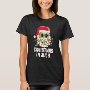 Christmas In July Santa Hat Sunglasses Beach Summe T-Shirt