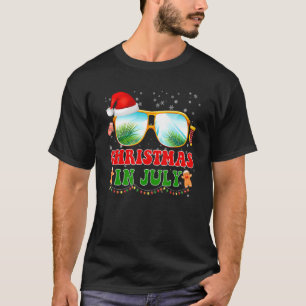 Christmas In July Santa Hat Sunglasses Beach Summe T-Shirt