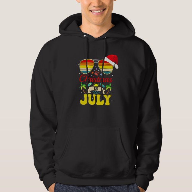 Christmas In July Santa Hat Sunglasses Hawaii Summ Hoodie (Front)