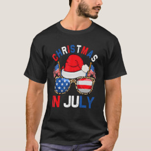 Christmas In July Santa Hat Sunglasses Summer 4th T-Shirt