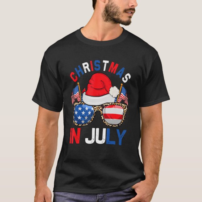 Christmas In July Santa Hat Sunglasses Summer 4th  T-Shirt (Front)