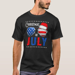 Christmas In July Santa Hat Sunglasses Summer 4th  T-Shirt