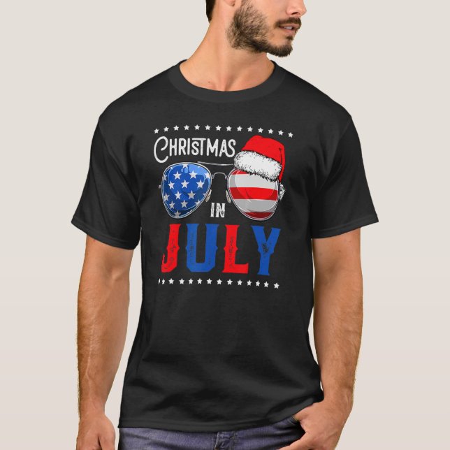 Christmas In July Santa Hat Sunglasses Summer 4th  T-Shirt (Front)