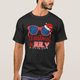 Christmas In July Santa Hat Sunglasses Summer Cele T-Shirt