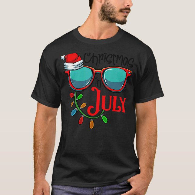 Christmas In July Santa Hat Sunglasses Summer Cele T-Shirt (Front)