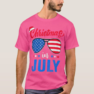 Christmas In July Santa Hat Sunglasses Summer Cele T-Shirt