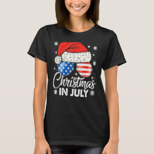 Christmas In July Santa Hat Sunglasses Summer Cele T-Shirt
