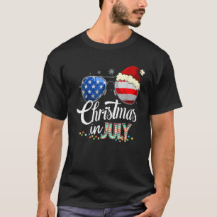 Christmas In July Santa Hat Sunglasses Summer Cele T-Shirt