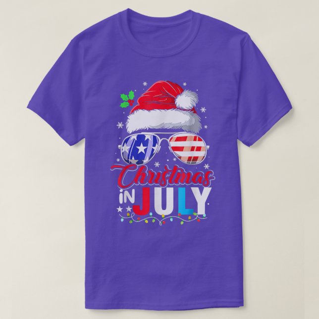 Christmas In July Santa Hat Sunglasses Summer Cele T-Shirt (Design Front)