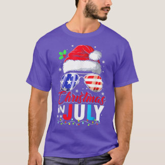 Christmas In July Santa Hat Sunglasses Summer Cele T-Shirt