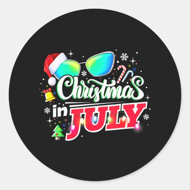 Christmas in July Santa Hat Sunglasses Summer Classic Round Sticker (Front)