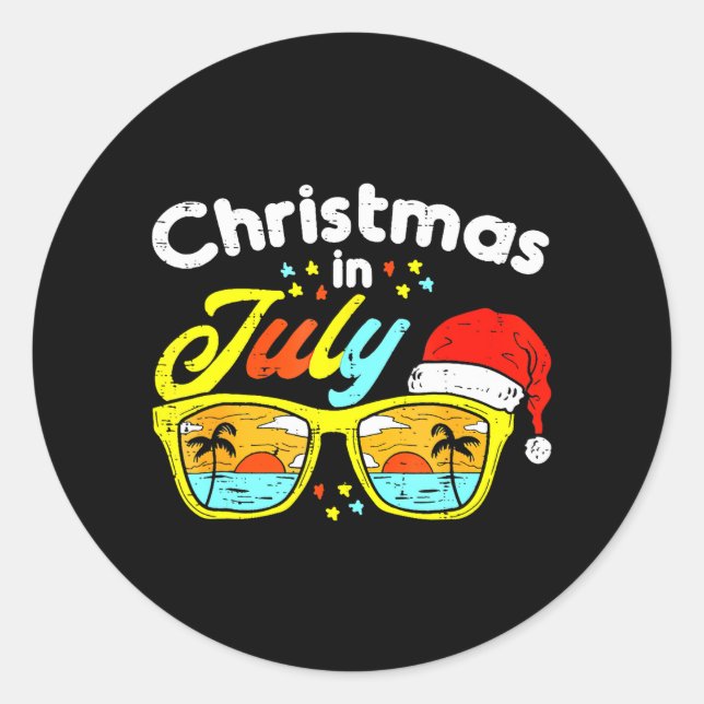 Christmas In July Santa Hat Sunglasses Summer Classic Round Sticker (Front)