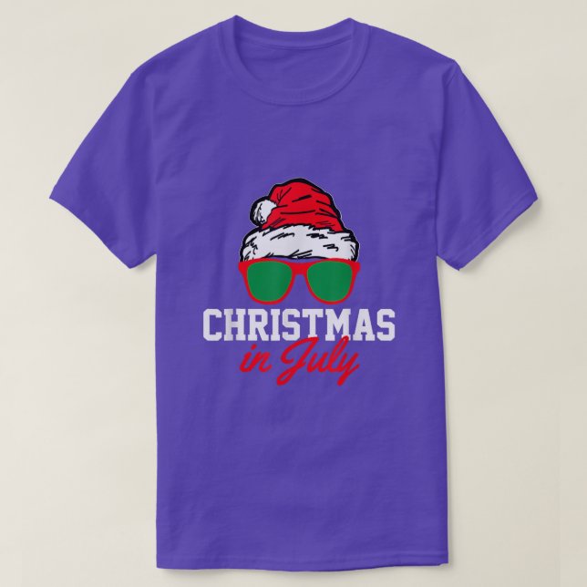Christmas In July Santa Hat Sunglasses Summer Fami T-Shirt (Design Front)